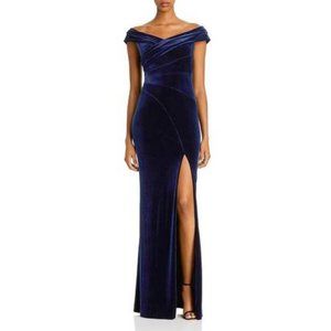 AIDAN MATTOX Off-the-shoulder Velvet Gown In Twilight